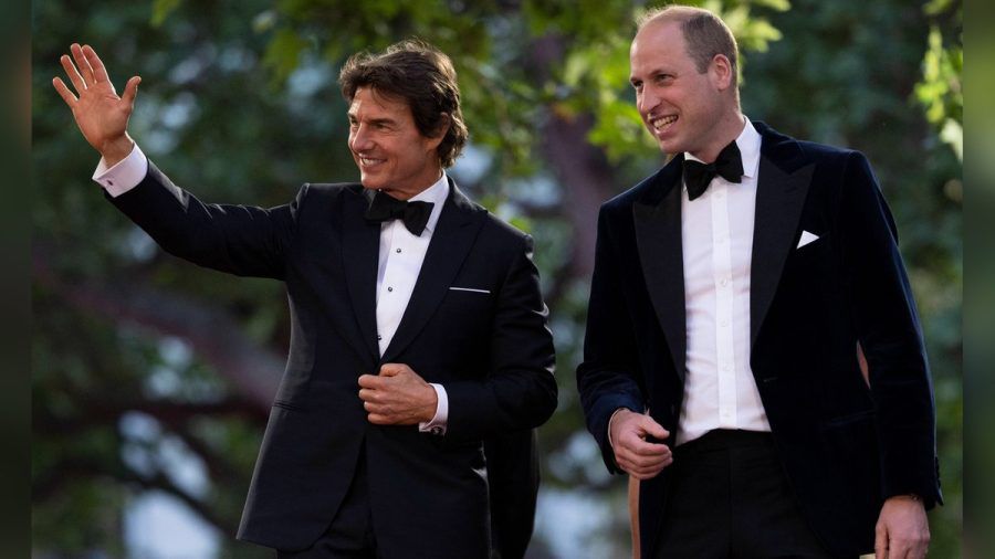 Tom Cruise, hier mit Prinz William, feiert auch die Krönung von Charles. (hub/spot)