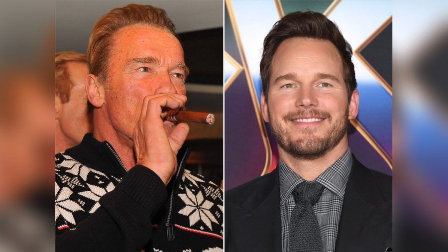 Arnold Schwarzenegger (l.) raucht gerne Zigarre, Schwiegersohn Chris Pratt eher nicht. (smi/spot)