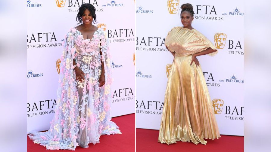 Motsi (links) und Oti Mabuse waren bei den BAFTA TV Awards in London in ihren Roben ein beliebtes Motiv für die Fotografen. (ae/spot)