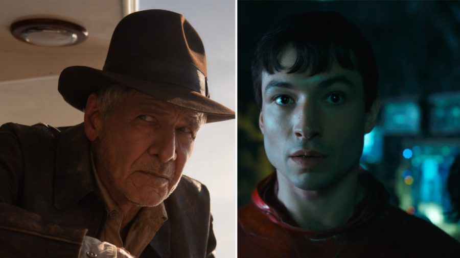 Haudegen versus Jungspund: Harrison Ford (li.) geht in seinen fünften Einsatz als Indiana Jones, Ezra Miller stürmt erstmals solo als "The Flash" ins Kino. (stk/spot)