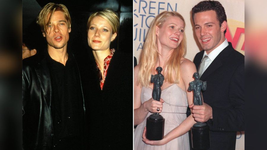 Schauspielerin Gwyneth Paltrow mit ihren Ex-Liebhabern Brad Pitt (l.) und Ben Affleck. (tj/spot)