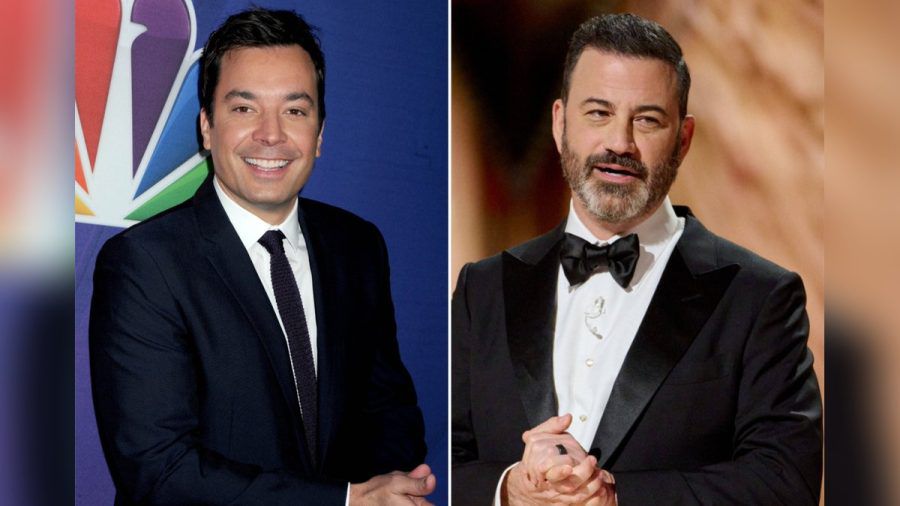 Nicht nur Jimmy Fallon (li.) und Jimmy Kimmel äußern sich in dem Podcast zum Hollywood-Streik. (eee/spot)