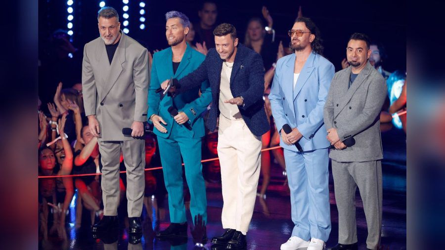 Joey Fatone, Lance Bass, Justin Timberlake, J.C. Chasez, and Chris Kirkpatrick (v.l.n.r.) von *NSYNC bei den diesjährigen MTV Video Music Awards. (dr/spot)