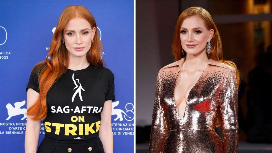 Jessica Chastain unterstützte den Streik bei den Internationalen Filmfestspielen von Venedig - aber sie glitzerte auch. (ili/spot)