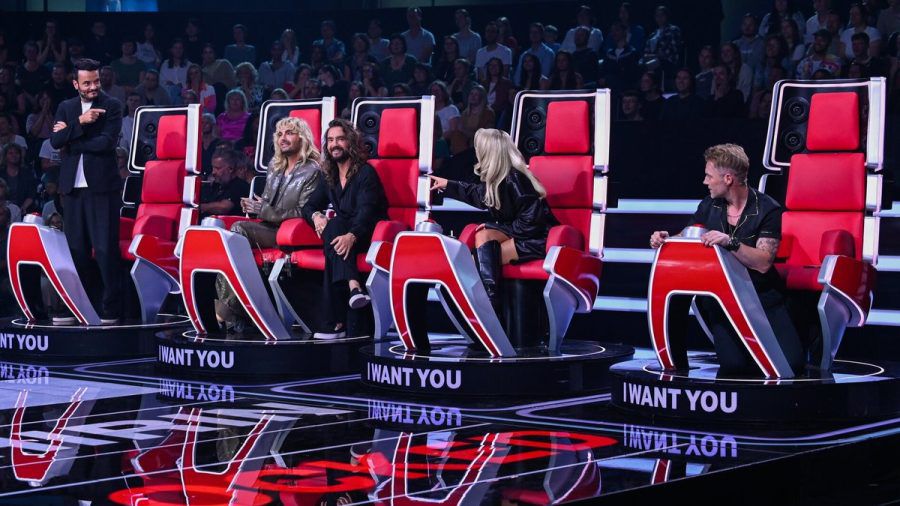 Giovanni Zarrella, Bill und Tom Kaulitz, Shirin David und Ronan Keating (v.l.) sind die Neuen bei "The Voice". (jom/spot)