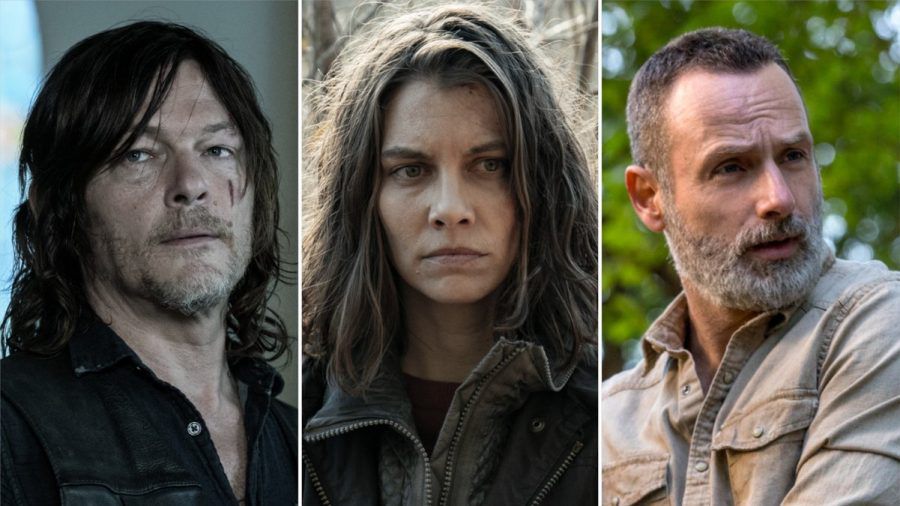 Norman Reedus als Daryl Dixon, Lauren Cohan als Maggie Rhee und Andrew Lincoln als Rick Grimes (v.l.n.r.). (lau/spot)