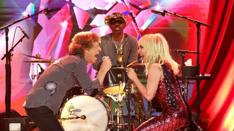 Mick Jagger und Lady Gaga auf der Release-Party des neuen Albums. (stk/spot)