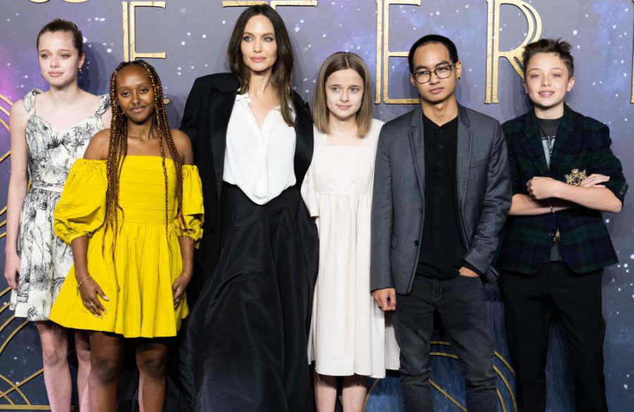 Shiloh, Zahara, Angelina Jolie, Vivienne, Maddox and Knox at Eternals Prem Oct 2021 - Getty BangShowbiz