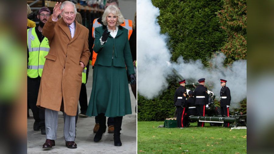 Charles und Camilla besuchten Oxfordshire, während Salutschüsse wie hier in Cardiff in Wales abgefeuert wurden. (jom/spot)