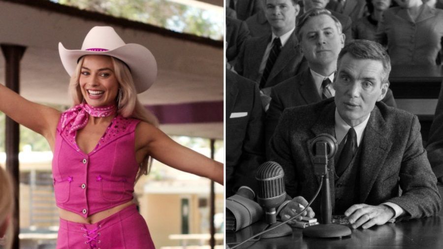 Farbenfroh bis düster: Margot Robbie in "Barbie" und Cillian Murphy als J. Robert Oppenheimer. (stk/spot)