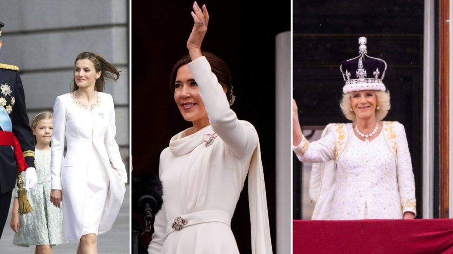 Bei den Krönungen ihrer Ehemänner wurden sie Königinnen (v.l.): Letizia, Mary und Camilla - alle zeigten sich in weißen Kleidern am Tag des Thronwechsels. (ili/spot)