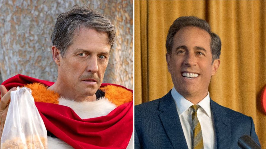 Hugh Grant (l.) und Jerry Seinfeld in der gemeinsamen Netflix-Komödie "Unfrosted: The Pop-Tart Story". (stk/spot)