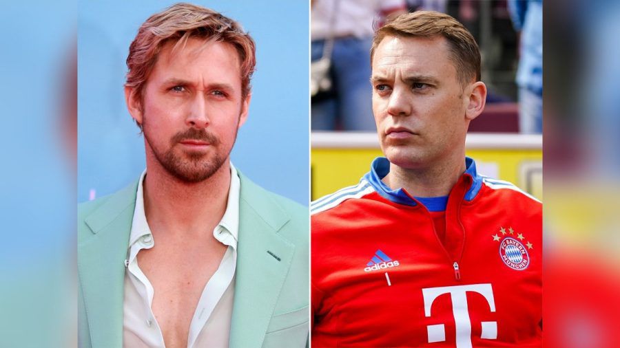 Ryan Gosling (l.) und Manuel Neuer trafen sich in Berlin. (smi/spot)