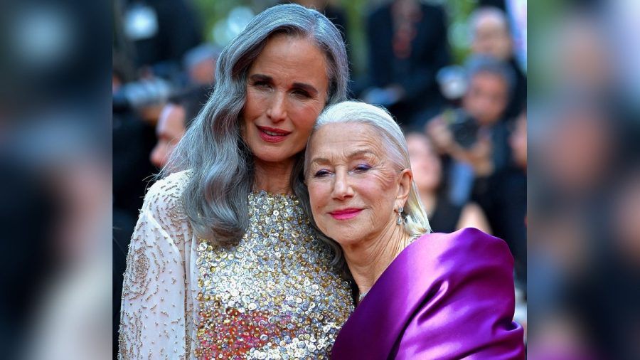 Sie stehen zu ihrem Alter: Andie MacDowell und Helen Mirren zeigen auf dem roten Teppich graue Haare im Doppelpack. (ae/spot)