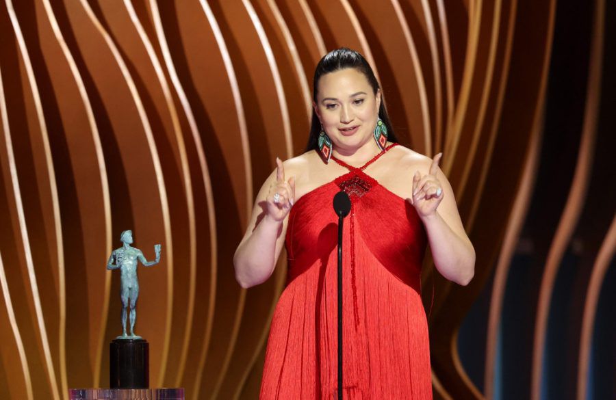 Lily Gladstone wins at the SAG Awards Feb 2024 Getty BangShowbiz