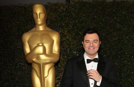 Seth MacFarlane - FEB 12 - Standing by giant Oscar BangShowbiz