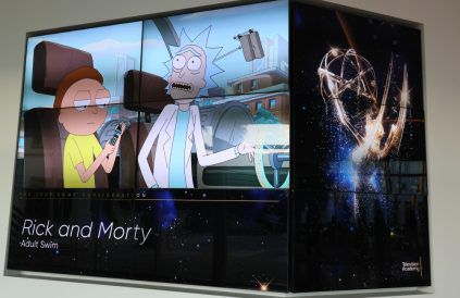 Rick and Morty on screen at Adult Swim FYC event - Getty - April 2024 BangShowbiz