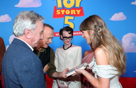Taylor Swift with Tom Hanks, Tim Allen and Joan Cusack at Toy Story 5 premiere - Getty - June 2026 BangShowbiz