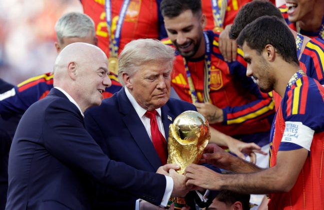 Gianni Infantino and Donald Trump present World Cup to Spain - Getty - July 2026 BangShowbiz