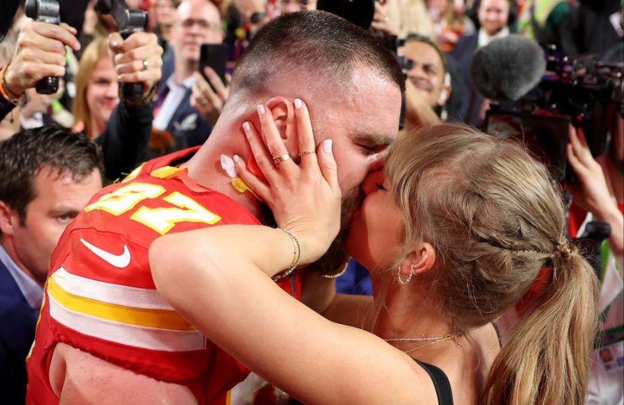 Taylor Swift and Travis Kelce at the Super Bowl Feb 2023 - Getty BangShowbiz