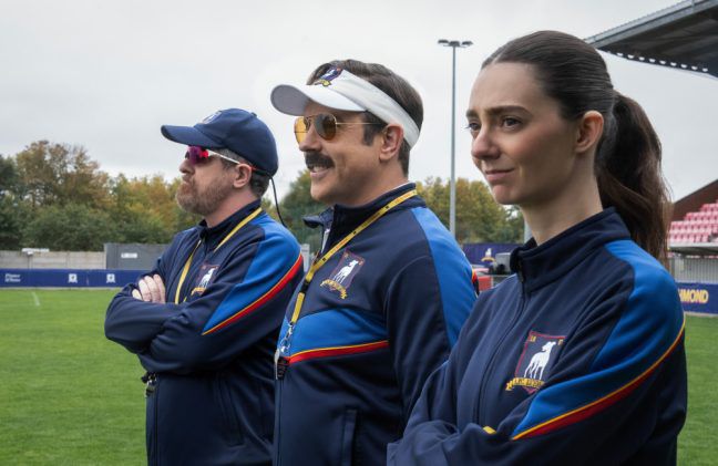 Brendan Hunt, Jason Sudeikis and Tanya Reynolds in "Ted Lasso S4 - Apple TV BangShowbiz